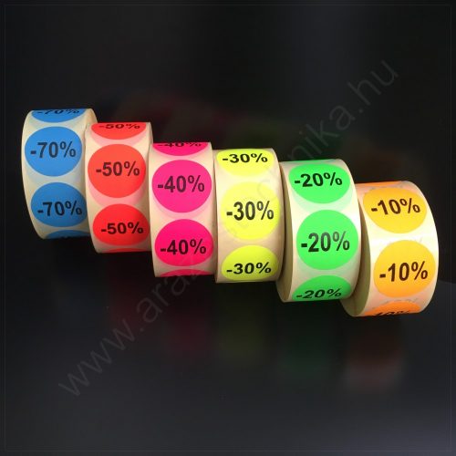 38mm körcímke -10% -20% -30% -40% -50% -70% fluo citrom