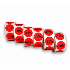 20mm körcímke -10% -20% -30% -40% -50% -70% - fluo piros