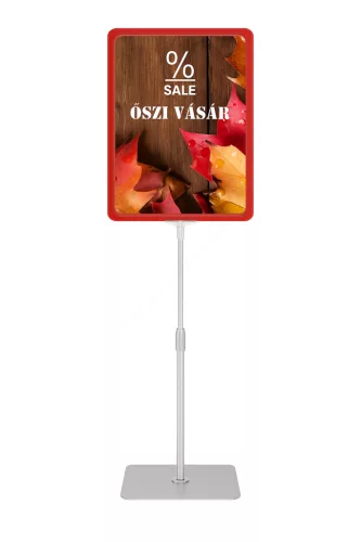 Információs állvány A4 PIROS keret+PVC (35-55cm ezüst szár)