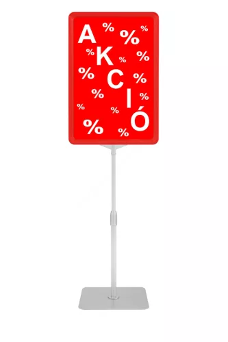 Információs állvány A4 PIROS keret+PVC (35-55cm ezüst szár)