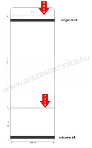 PVC tasak mágnescsíkkal 120x90+270mm (2 zsebes árjelzésre)