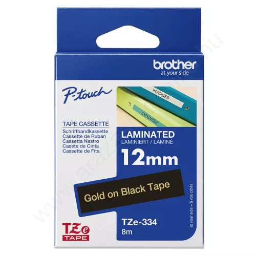 Brother P-touch 12mm FEKETE-ARANY TZe-334 szalagkazetta