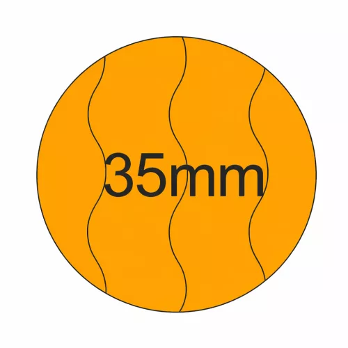 35mm BIZTONSÁGI - AKCIÓ fluo NARANCS körcímke (2.000db/tek)