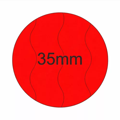 35mm BIZTONSÁGI - AKCIÓ fluo PIROS körcímke (2.000db/tek)