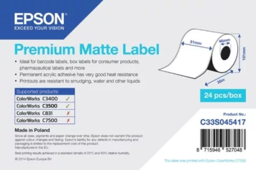 Epson matt papír 51mmx35m folyamatos címke (S045417)