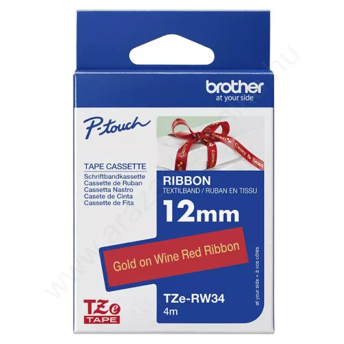 Brother P-touch 12mm BORDÓ-ARANY TZe-RW34 selyem szalag
