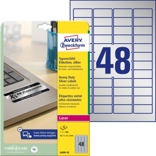 L6009-20 Avery ipari ezüst poliészter címke 45,7 x21,2mm
