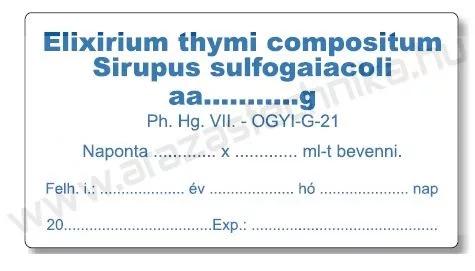 Gyógyszertári címke 38x70mm BELSŐLEG kék MAGISZTRÁLIS címke +azonosító szöveg