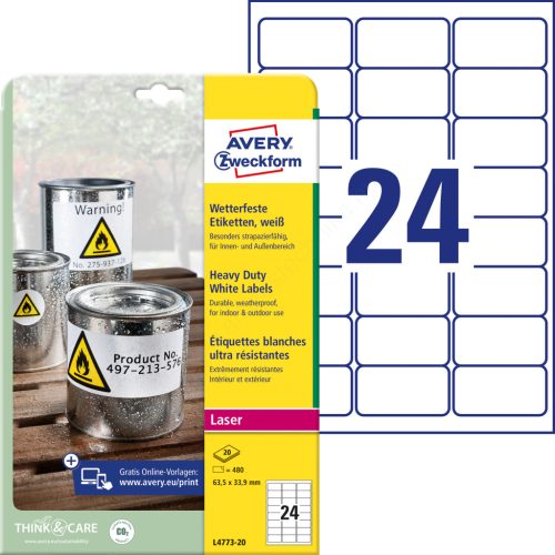 L4773-20 Avery időjárásálló fehér poliészter címke 63,5x33,9mm