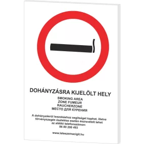   Dohányzásra kijelölt hely - A4 tábla (UV álló kültéri festék)