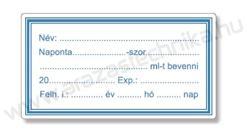 Gyógyszertári címke 38x70mm BELSŐLEG kék szignatúra címke