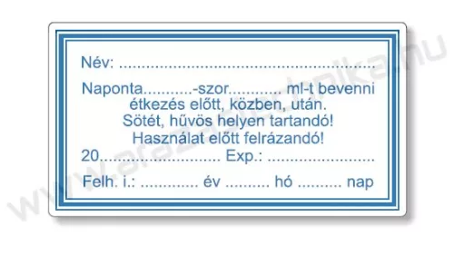 Gyógyszertári címke 38x70mm BELSŐLEG kék szignatúra címke