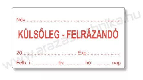 Gyógyszertári címke 38x70mm KÜLSŐLEG piros szignatúra címke