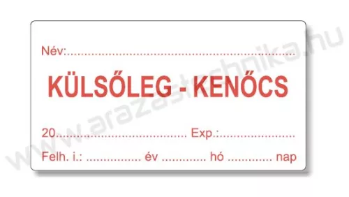 Gyógyszertári címke 38x70mm KÜLSŐLEG piros szignatúra címke