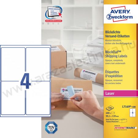 99,1 x 139mm fehér csomag címke  - Avery L7169-100
