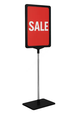 Információs állvány A4 FEKETE keret+PVC (32-62cm ezüst szár)