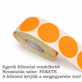   35mm EGYEDI feliratos fluo NARANCS körcímke - visszaszedhető ragasztóval
