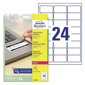   L6146-20 Avery eltávolíthatatlan fehér címke (24 óra után) 63,5x33,9mm