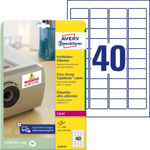 L6140-20 Avery háromszor erősebb tapadó címke 45,7x25,4mm