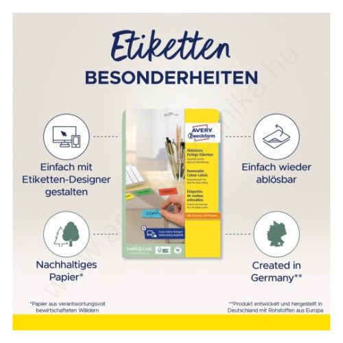 L6048-20 Avery univerzális visszaszedhető kék címke 25,4x10mm