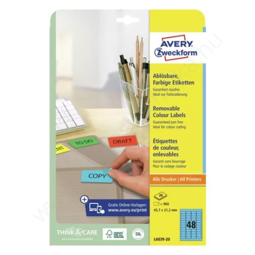 L6039-20 Avery univerzális visszaszedhető kék címke 45,7x21,2mm