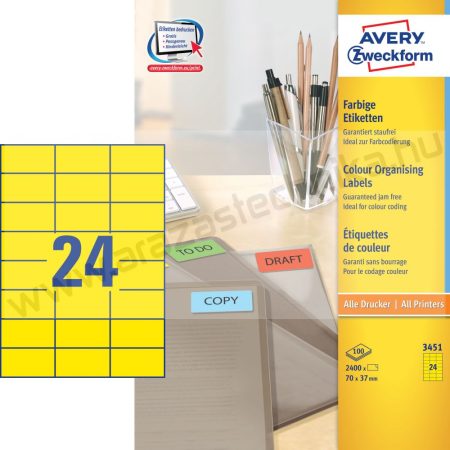 3451 Avery univerzális címke - sárga 70x37mm