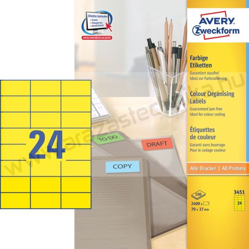 3451 Avery univerzális címke - sárga 70x37mm