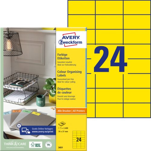 3451 Avery univerzális címke - sárga 70x37mm