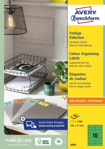 3454 Avery univerzális címke - zöld 105x37mm