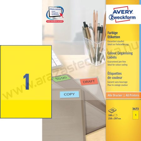 3473 Avery univerzális címke - sárga 210x297mm