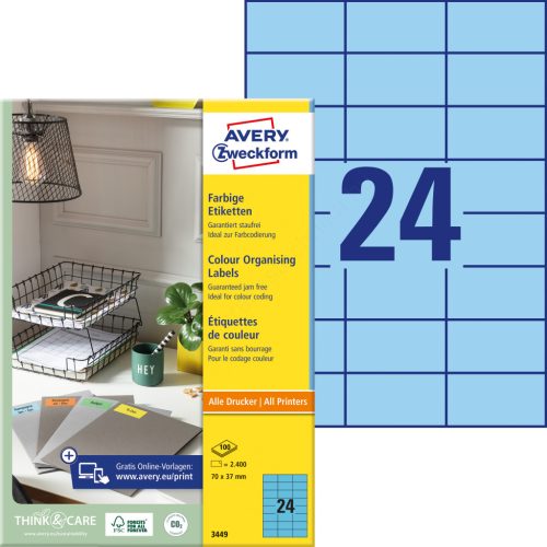 3449 Avery univerzális címke - kék 70x37mm