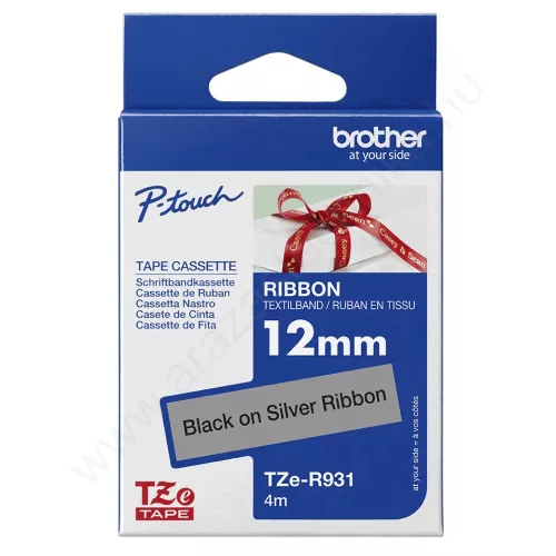 Brother P-touch 12mm EZÜST-FEKETE TZe-R931 selyem szalag