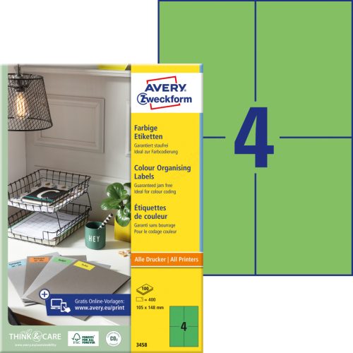 3458 Avery univerzális címke - zöld 105x148mm