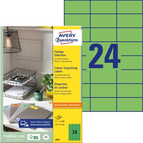 3450 Avery univerzális címke - zöld 70x37mm