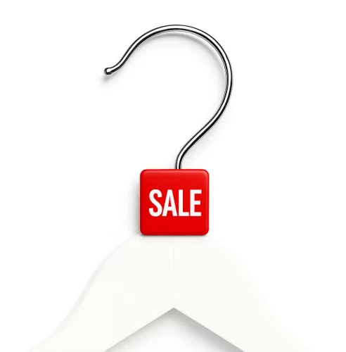 Méretjelző karika vállfára PIROS kocka - SALE (fényes ezüst felirat)
