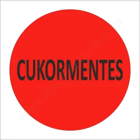 35mm körcímke - CUKORMENTES felirat - piros