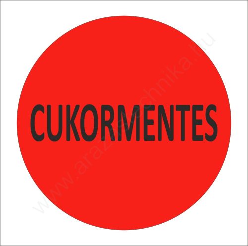 38mm körcímke - CUKORMENTES felirat - piros