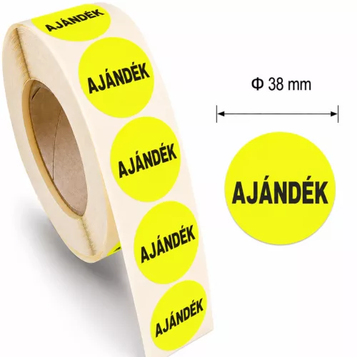 38mm körcímke - PALEO felirat - sárga