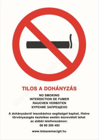 Tilos a dohányzás - A4 TÁBLA (UV álló kültéri festék)