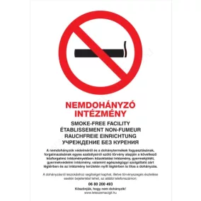   Nemdohányzó intézmény - A4 TÁBLA 3mm PVC (UV álló kültéri festék)