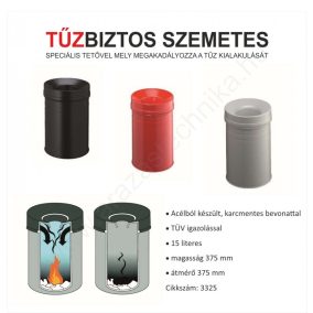 TŰZBIZTOS SZEMETES 15L (3325-01) fekete