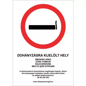   Dohányzásra kijelölt hely - A4 matrica (UV álló kültéri festék)