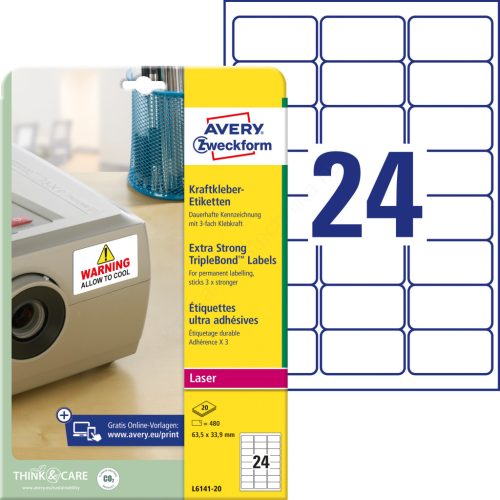 L6141-20 Avery háromszor erősebb tapadó címke 63,5x33,9mm