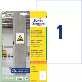 L7877-20 Avery szuper öntapadó címke - fehér 210x297mm
