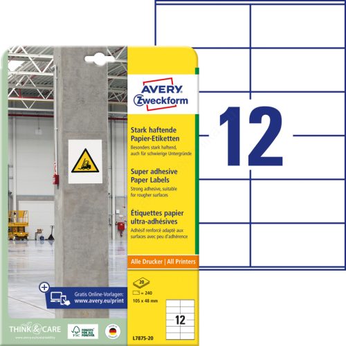 L7875-20 Avery szuper öntapadó címke - fehér 105x48mm