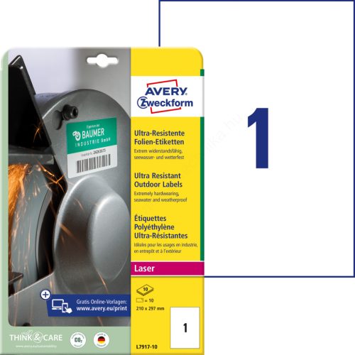 L7917-10 Avery ultra ellenálló címke 210x297mm ultraresistent A4