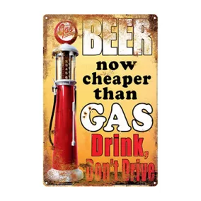 Beer now cheaper than Gas, drink dont drive - Retro fémtábla