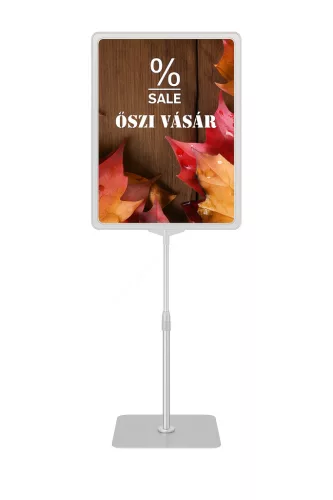Információs állvány A4 ÁTLÁTSZÓ keret+PVC (110-114cm ezüst szár)