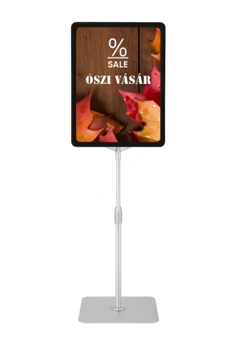 Információs állvány A4 FEKETE keret+PVC (110-114cm ezüst szár)