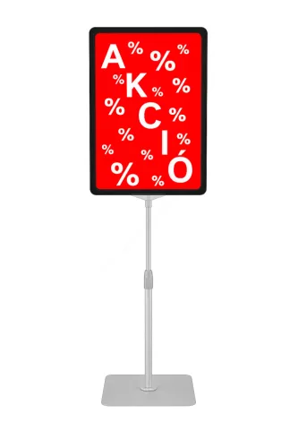 Információs állvány A4 FEKETE keret+PVC (110-114cm ezüst szár)